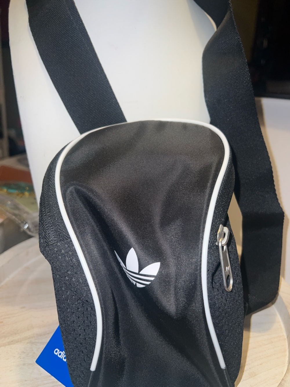 adidas Black Belt Bag with White Piping